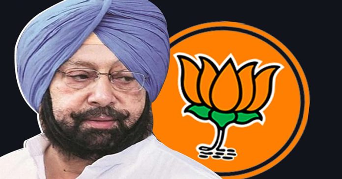 captan amrinder singh with bjp logo