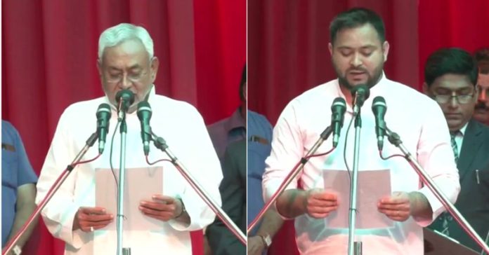 Nitish kumar and Tejashvi yadav took oath
