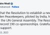 UN General Assembly adopts Resolution to establish a new Memorial Wall for fallen Peacekeepers, piloted by India
