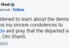 Prime Minister condoles demise of Nepal PM’s wife, Mrs. Sita Dahal
