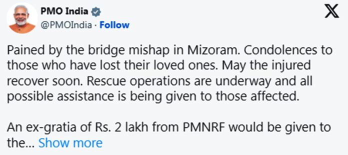 pm tweets mishap in mozoram