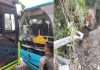 HRTC व वोल्वो बस में टक्कर, सीमेंट से भरा ट्रक खाई में गिरा, जानी नुकसान से बचाव