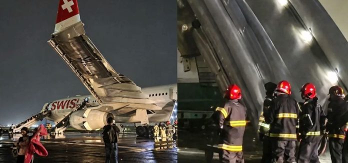 delhi airport swiss engine fire