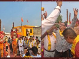 रामलीला कमेटी ने निकाली शोभायात्रा, झंडे की रस्म अदा की